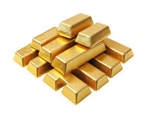 Gold bars stacked neatly business environment product high value. Isolated on transparent background, png.