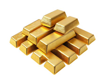 Gold bars stacked neatly business environment product high value. Isolated on transparent background, png. - Powered by Adobe