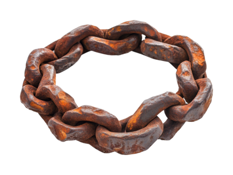 Rusty chain links still life industrial environment view texture focus. Isolated on transparent background, png.