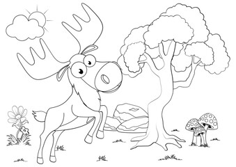 Coloring Elk Animal Cartoon For Kids
