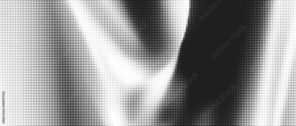 Aufkleber 3D Abstract Halftone Pattern with Gradient Dots and Waves in Black and White on Vector Background for Artistic Geometric Design with Retro Grunge Noise and Vintage Texture.