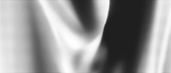 3D Abstract Halftone Pattern with Gradient Dots and Waves in Black and White on Vector Background for Artistic Geometric Design with Retro Grunge Noise and Vintage Texture.