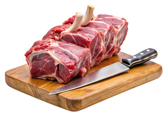 raw meat on wooden board  isolated on white background