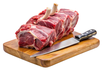 raw meat on wooden board  isolated on white background