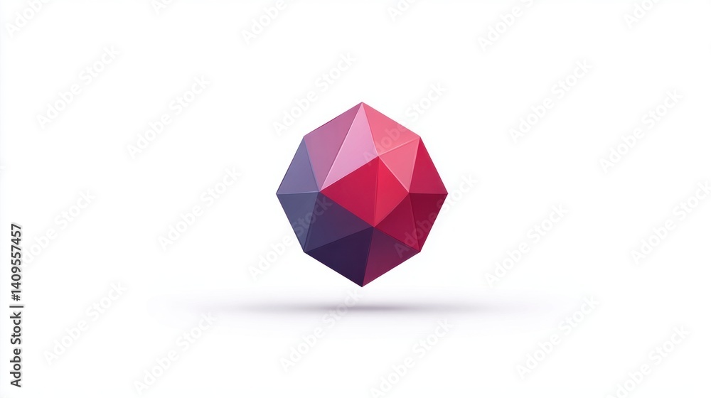 Aufkleber Abstract low poly geometric gemstone 3D render isolated on white background perfect for modern design projects and presentations.