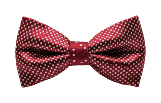 Elegant red polka dot bow tie fashion accessory formal wear concept. Isolated on transparent background, png.