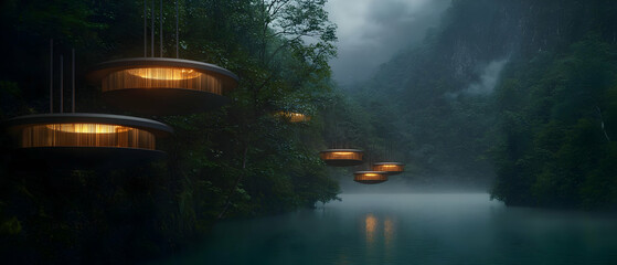 Floating Treehouse Retreats in Misty Rainforest