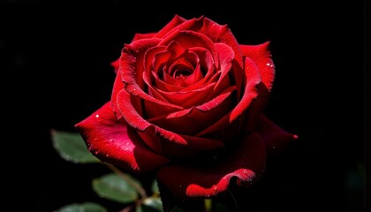 Red rose blooming against a dark background  