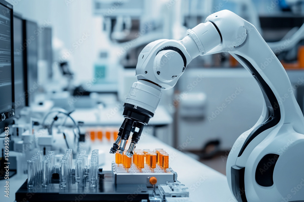 Aufkleber robotic arm precisely handling lab samples advanced technology in action