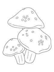 Black and white mushroom illustration for kids and adults coloring books. Fun and relaxing line art, perfect for nature-themed creative activities.