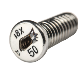 A close-up of a M6 Phillips pan head machine screw with a transparent background