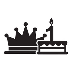 A silhouette illustration of a simple king birthday day icon set with a white background.