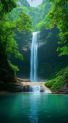 Serene Waterfall Phone Wallpaper  Tranquil Forest Pool & Misty Greenery | Vertical Nature Background in HD

