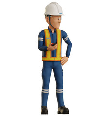 Isolate industrial worker hold walkie talkie
