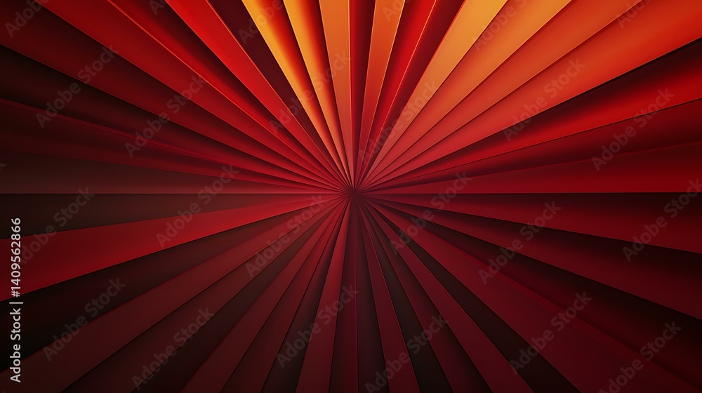 Poster the image contains an abstract design of radiating lines in shades of red and orange, converging tow
