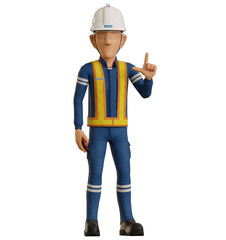 Isolate industrial worker raise 7 finger hand sign