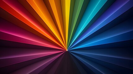 The image contains a radiating pattern of colorful stripes, resembling a burst of light or a spectrum of colors.  The stripes range from deep purples and reds through oranges, yellows, greens, blues,