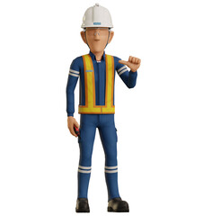 Isolate industrial worker raise 6 finger hand sign