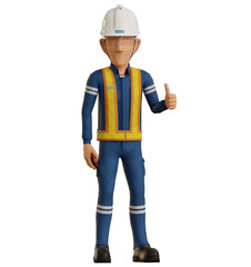 Isolate industrial worker pose thumbs up