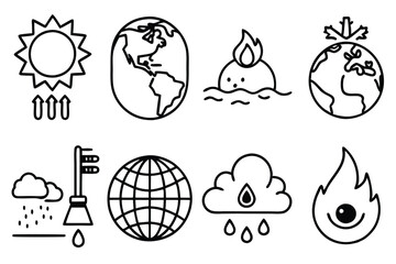 global warming effe natural disaster scenes line art