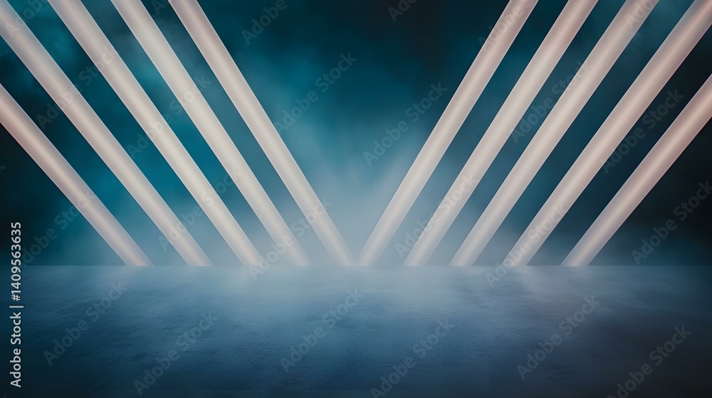Poster the image contains a dark teal background with several glowing, off-white, diagonal lines converging