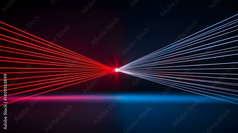 Poster the image shows red and blue laser beams emanating from a central point, creating a visually strikin