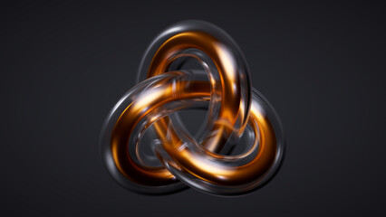 abstract twisted glass torus, copper wire inside the intertwined clear tube isolated on light grey background, 3d rendering