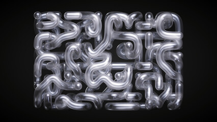 abstract geometric maze structure, glass tubes isolated on black background, 3d rendering