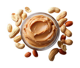 Delicious peanut butter recipe kitchen food home top view healthy eating. Isolated on transparent background, png.