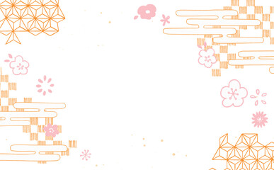 金色の背景に、梅の花の模様をデザインした和風の背景素材　和柄