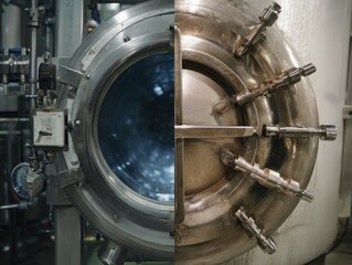 Two industrial metal doors showcase different locking mechanisms, highlighting engineering precision and the contrast between designs.