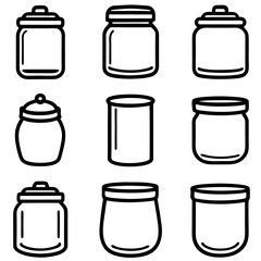 Simple Outline of Empty Glass Jars with Lids