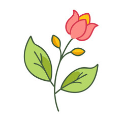 Cute Pink Flower Illustration with Green Leaves