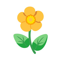 Simple Yellow Flower with Green Leaves on Black