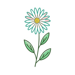 Whimsical Teal Flower Illustration on a Black Background