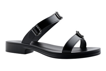 Elegant black leather sandals with rhinestone buckles stylish summer on transparent background