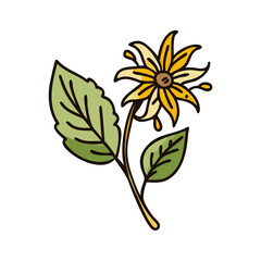Whimsical Yellow Flower with Green Leaves on Black