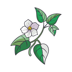 Cartoon flower with leaves on a black background