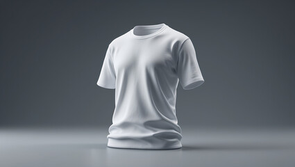 3D Illustration Plain T-Shirt A plain white t-shirt displayed upright, ideal for fashion mockups and branding presentations.