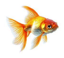 Goldfish swimming gracefully in clear water underwater tranquil scene. Isolated on transparent background, png.