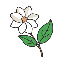 Cartoon style Gardenia flower illustration on black background