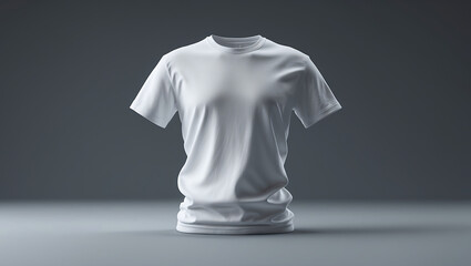 3D Illustration Plain T-Shirt A plain white t-shirt displayed upright, ideal for fashion mockups and branding presentations.