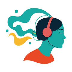 Music Lover Profile Lost in Sound Headphones On Abstract Vector Portrait