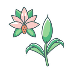 Cute pink flower and stem on black background