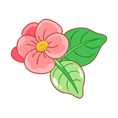 Cute cartoon style flower and leaves on black