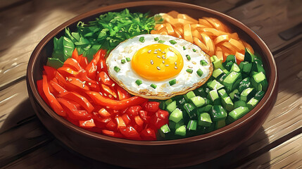 Colorful food bowl healthy meal vegetable egg diet nutrition