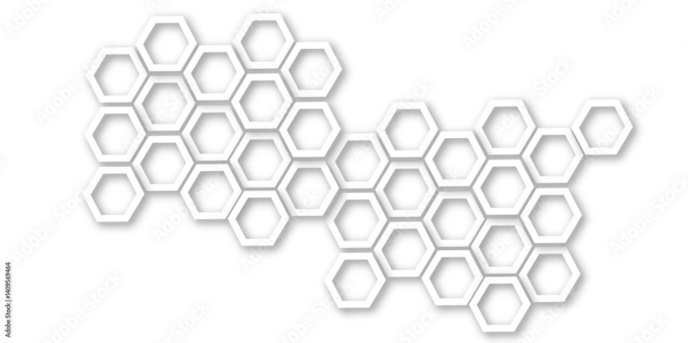 Poster abstract geometric technology 3d white bright hexagon and structure out line hexagon polygonal honey