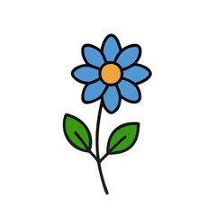 Blue Flower with Stem and Leaves Illustration