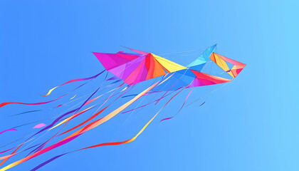 Colorful kite soaring high blue sky