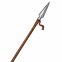 Wooden Spear with Metal Tip and Binding. Vector Image